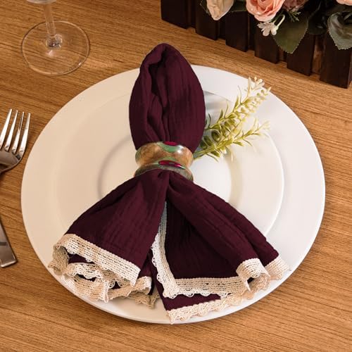 FINGERCRAFT Lace Cloth Napkins, Cotton Gauze, Set of 12, 20x20 in,Chocolate - Image 4