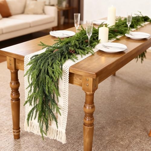 2Pcs 6FT Lifelike Touch Fake Norfolk Pine Garland for Christmas Home Decor - Image 6