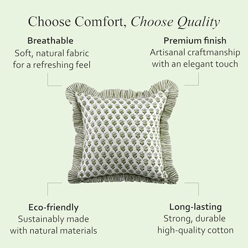 CPC Block Print Ruffle Throw Pillow Cover Emerald Green 18"x18", Pack of 2 - Image 6