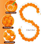 Fovths 11 Pieces 5 Feet Long Marigold Garland Bulk Light Orange Indian American Wedding Party Mantel Decoration Long Strands Artificial Dia De Los Muertos Decor for Pooja, Altar Faux Garland, Diwali - Image 2