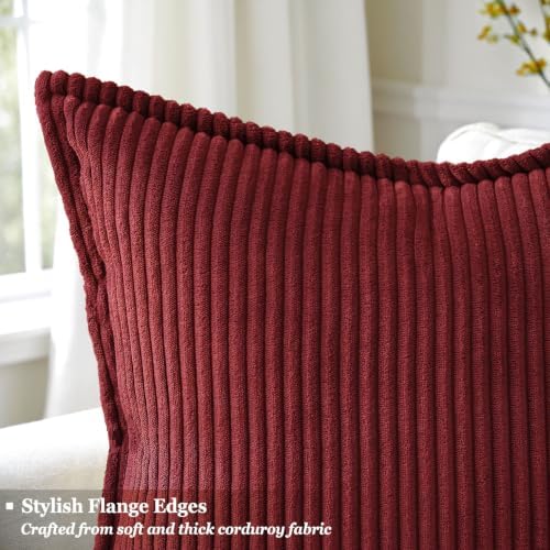 decorUhome Fall Corduroy Burgundy Throw Pillow Covers 24x24 Set of 2 - Image 2