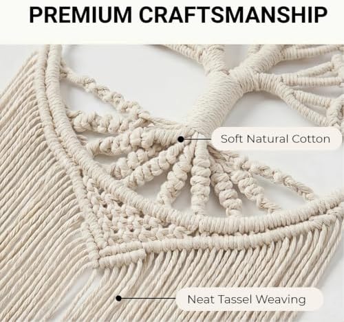 Sylfaen Tree of Life Macrame Wall Hanging - Boho Handmade Woven Tapestry - Dream Catcher Wall Decor Art Living Room - Macrame Tapestry Boho Decor for Bedroom (Beige) - Image 6