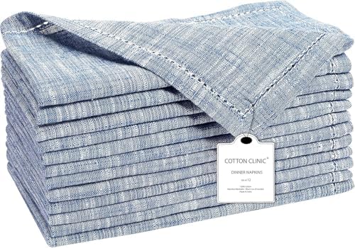 Cotton Clinic 12 Pack Farmhouse Style Slub Textured 18x18 Cloth Dinner Napkins, 100% Cotton for Everyday Use and Events - Soft and Durable Cocktail Napkins, Wedding Dinner Napkins, Navy Blue by CottonClinic