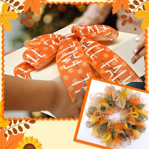 10 Pcs Fall Ribbon 4 Mesh Ribbon 6 Fall Burlap Wired Edge Ribbons - Image 5