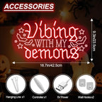 Vibing With My Demons Neon Sign, Halloween LED Wall Decor 16.7x9.3 Inch - Image 2