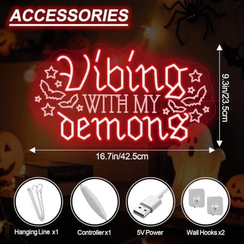 Vibing With My Demons Neon Sign, Halloween LED Wall Decor 16.7x9.3 Inch - Image 2