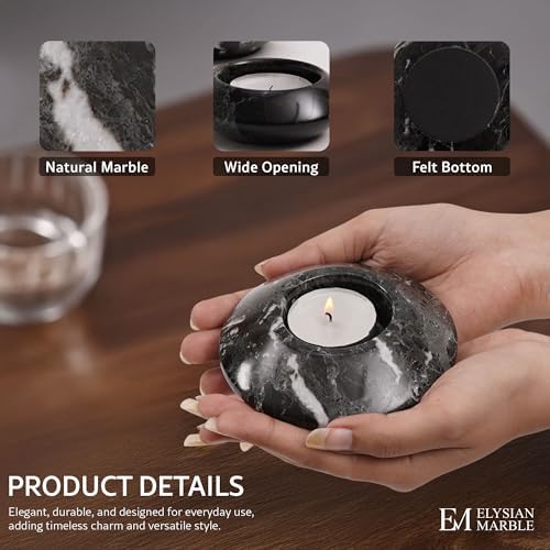 Tea Light Candle Holders Set of 3 – Handcrafted Natural Marble Tealight & Votive Holders in Graduated Sizes (4", 3.5", 3"), Decorative Stone Candle Holders for Home Décor & Table Centerpieces - Image 4
