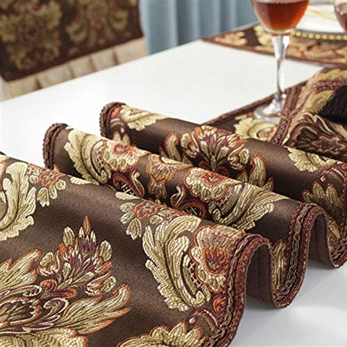 vctops Vintage Luxury Jacquard Damask Floral Table Runners Tea Table Decoration with Multi-Tassels 13"x97" Coffee - Image 5