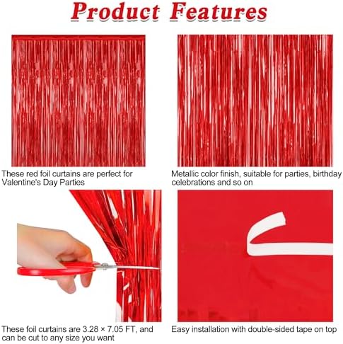 ZATAYE 12 Pack Red Valentines Christmas Foil Curtain Streamer Decorations - Image 4