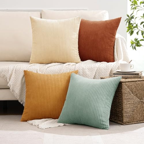 MIULEE Soft Corduroy Decorative Throw Pillow Covers Teal-Rust 20x20 - Image 5