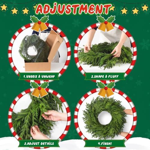 26" Large Cedar Norfolk Pine Wreath for Front Door, Faux Christmas Wreath - Image 3