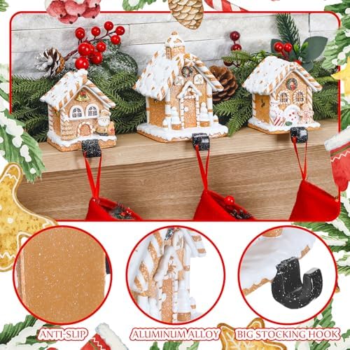 Riceshoot 3 Pcs Christmas Gingerbread House Stocking Holders,Warm Brown - Image 3