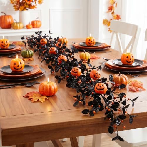 Lighted Halloween Garland for Mantle, Pumpkin Fireplace Decorations - Image 3