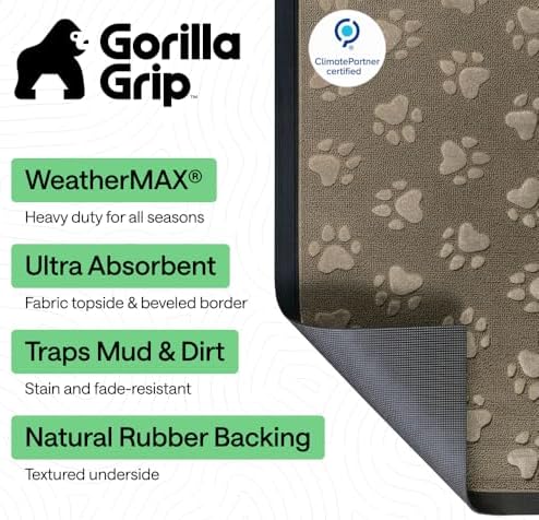 GORILLA GRIP WeatherMAX Door Mat, Indoor Outdoor Use, 47x35, Beige Paw - Image 2