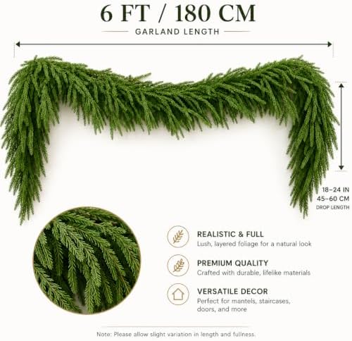 Norfolk Pine Garland, 4 Pack 6 FT Christmas Greenery - Image 2