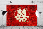 BELECO 15x8ft Fabric Chinese Wedding Backdrop Red Floral Chinese Style Wedding with Double Happiness Background Asian Theme Wedding Party Photo Studio Props - Image 4