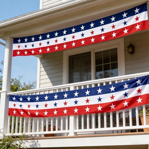 2 Pack Patriotic Bunting Banner, 4th of July Outdoor Porch Decorations 2.5 x 20 ft Red White and Blue American Flag for Memorial Day, Veterans Day, Home Yard (Independence Day-2) - Image 5
