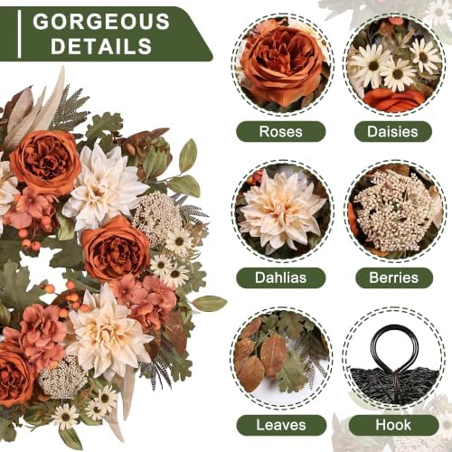 24in Fall Wreaths for Front Door Artificial Autumn Wreath - Image 4