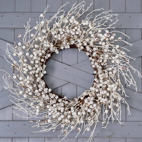 Winter Wreaths for Front Door 24 Inch Artificial Winter Wreath White Berry Wreath for Indoor Outdoor Window Wall Christmas Holidays by MAINGKAUNG