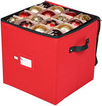 Christmas Ornament Storage Box, 4 Individual Trays Xmas Storage Container, Fits 64 Ornaments Decoration Balls, Constructed of Durable Polyester Material (Red) - Image 2
