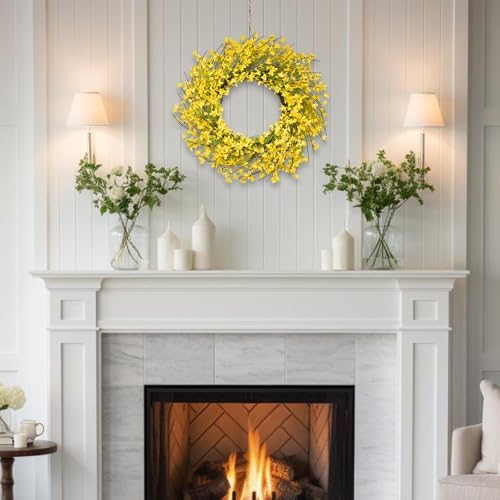 24 Inch Spring Wreath for Front Door, Artificial Yellow Forsythia Flower Grapevine Wreath for All Seasons - Farmhouse Indoor Outdoor Decor for Porch, Wall, Easter & Summer - Image 4