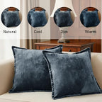 Luxurious Velvet Throw Pillow Covers 20x20 Set of 2 Decorative Pillow Covers Solid Square Cushion Case for Sofa Couch Bedroom Farmhouse, Blue Gray - Image 2
