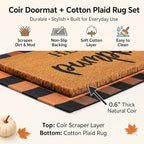 Fall Decor Doormat Combo Set, 100% Coco Coir Welcome Mat + 3' x 5' Orange and Black Plaid Rug - Fall Thanksgiving Front Porch Entryway Decor Floor Mat, Indoor Outdoors Autumn Mats Hello Pumpkin - Image 4