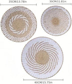 Deosur 3PCS Boho Wall Basket Decor – Handmade Bulrush Woven Tray Baskets for Wall Hanging, Rustic Farmhouse Wall Art for Living Room & Bedroom (White) - Image 4