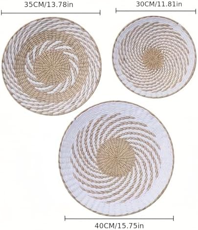 Deosur 3PCS Boho Wall Basket Decor – Handmade Bulrush Woven Tray Baskets for Wall Hanging, Rustic Farmhouse Wall Art for Living Room & Bedroom (White) - Image 4