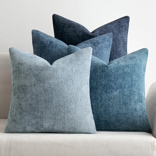 MIULEE Soft Decorative Chenille Pillow Covers Blue Series 20x20 Pack of 4 by MIULEE
