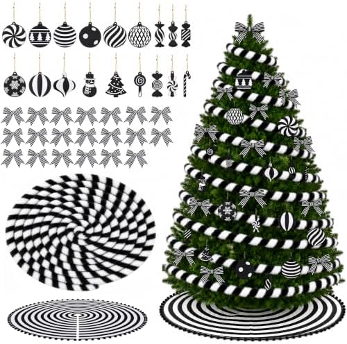 40Pcs Black White Striped Christmas Garland Tree Decor Set, Goth Xmas Decor by Unknown