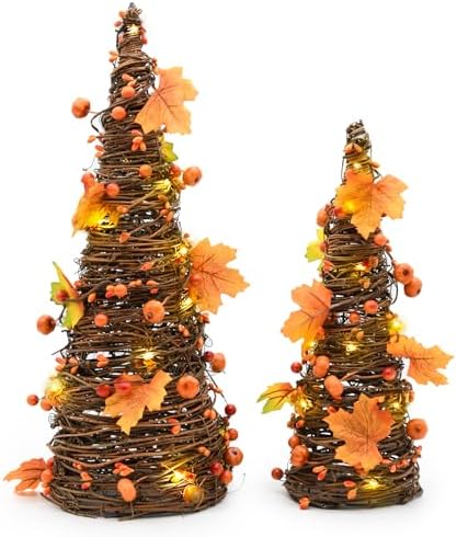 Fall Decor, Fall Tabletop Trees, Lighted Pumpkin Thanksgiving Decorations by CRCZK