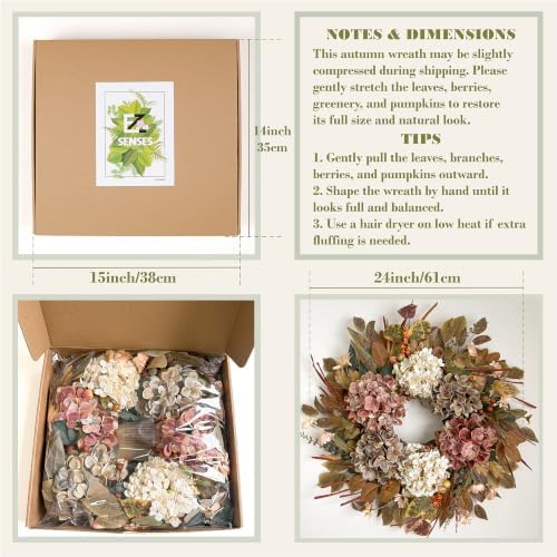 24 Inch Hydrangea Fall Wreaths for Front Door, Fall Decor for Home - Image 4