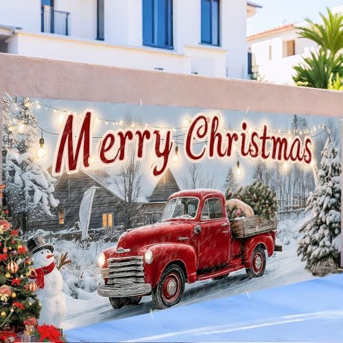Christmas Garage Door Banner 6x13FT, Red Vintage Truck with Tree, Merry Christmas Garage Door Cover, Large Outdoor Xmas Decorations for Holiday Yard, House Front, Driveway & Winter Party Decor - Image 6