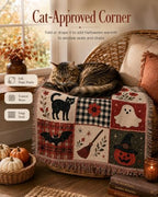 Halloween Tapestry Throw Blanket, Vintage Patchwork Woven Fringe Wall Decor - Image 6