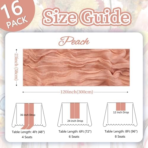 16 Pack Peach Cheesecloth Table Runner 23 x 120 Inch 10Ft - Image 2