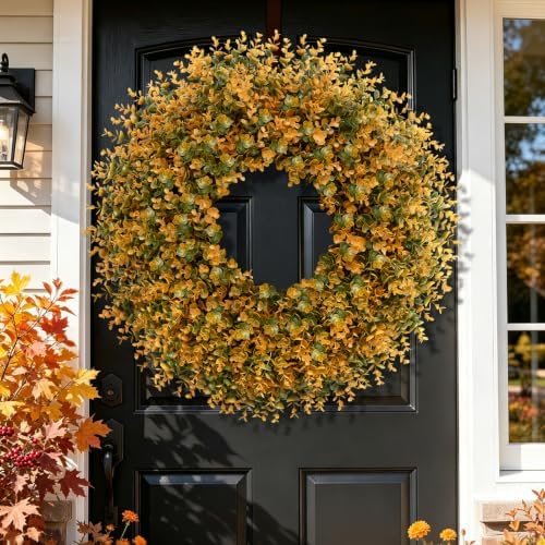28'' Large Fall Boxwood Wreaths for Front Door Full Wreath (Orange) - Image 3