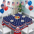 Square 4th of July Tablecloth 60x60 Inch, Patriotic Red White and Blue Table Cloth, Polyester Waterproof Wrinkle Resistant Independence Day Table Cover for Memorial Day Decorations Decor by Unknown
