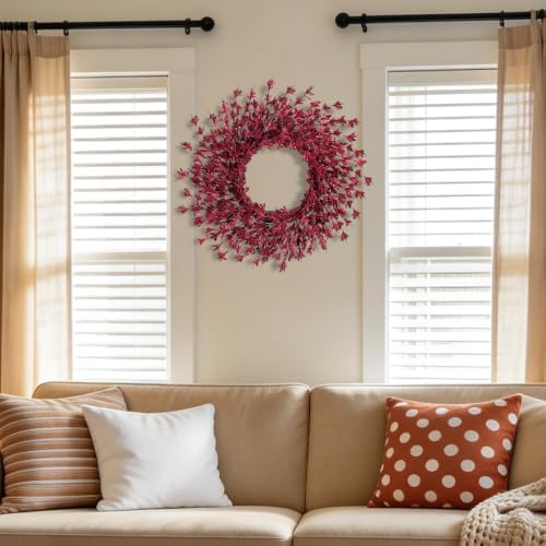 GTIDEA 26" Fall Wreaths for Front Door Outside Large Autumn Wreath Burgundy - Image 7