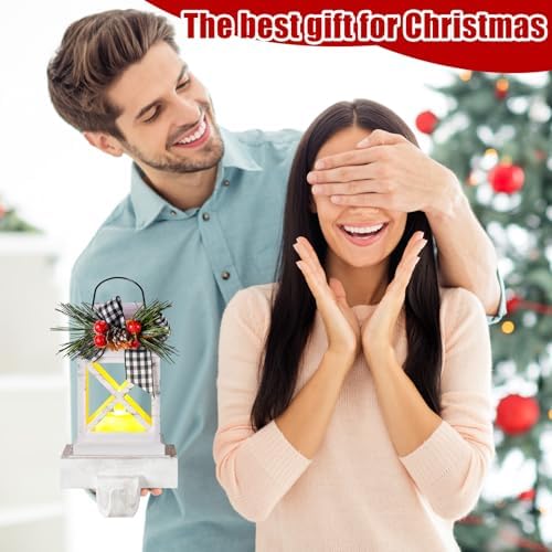 Therwen 2 Pcs Christmas Stocking Holders Lantern, LED, Classic, White - Image 4