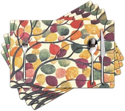 Rainbow Tree Placemats Set of 4 - Faux Leather Resistant Placemats for Dinner Table, Non-Slip Waterproof Oil-Proof Washable Reusable Placemat for Indoor Outdoor Kitchen Decor, 15.75In*11.81In by Unknown