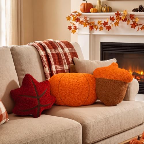 Amyhill 3 Pcs Fall Throw Pillows Maple Leaf Pumpkin Acorn Plush Stuffed 12" - Image 3