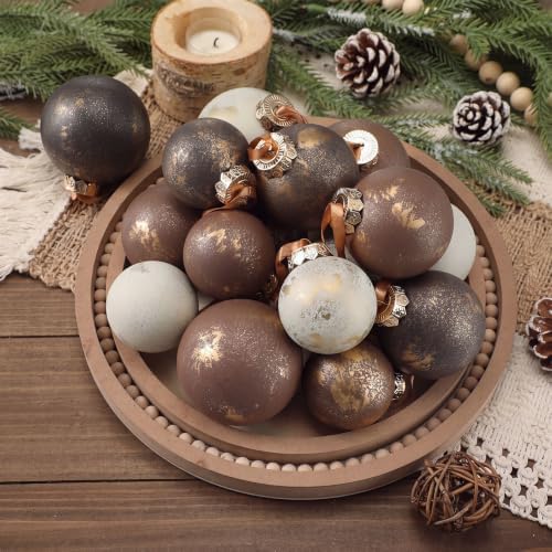Yunlly 18 Pcs Neutral Christmas Ball Ornament Brown Glitter Xmas Tree Decor by Yunlly