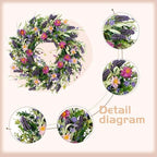 22 Inch Spring Summer Flower Wreaths for Front Door, Artificial Colorful Floral Door Wreaths with Lavender Daisies Green Leaves Farmhouse for Inside Outside Home Window Weeding Decor - Image 2
