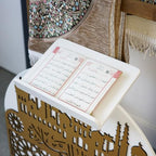 Elegant Wooden Quran Stand & Prayer Mat Holder – Islamic Home Décor, Prayer Rug Organizer, Ramadan & Eid Gift, Decorative Wooden Islamic Accessories, Quran Display Holder for Mosque & Home White-Gold - Image 6