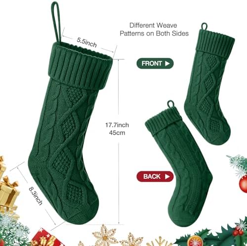 Hommtina Christmas Stockings, Personalized Christmas Stockings 18 Inches Large Size Cable Knitted Stocking Gifts (6pcs red&Green) - Image 4