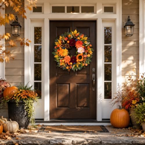 Waipfaru 2Pcs 26 in Harvest Fall Wreaths for Front Door Decor with Pumpkin - Image 2