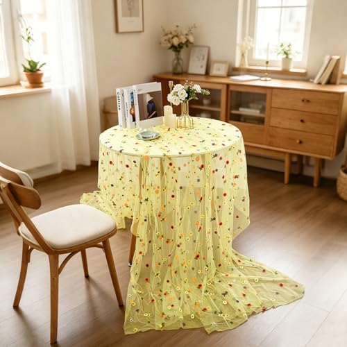 BINBE 12pcs Daisy Spring Table Runner Embroidery Gauze 10FT Florals Seasonal Tulle Holiday Birthday Kitchen Dining Table Decor for Home Party Yellow - Image 5