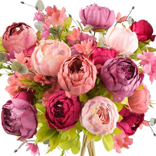FiveSeasonStuff Mixed Peach, Pink & Plum Artificial Peony Bouquet Set of 2 by FiveSeasonStuff
