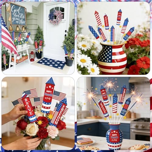 8 Pcs 4th of July Metal Firework Garden Stakes, American Flag Yard Sign, Patriotic Independence Day Memorial Day Decor for Outdoor Lawn, Yard, Garden, Walkway (Rockets) - Image 7